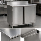 Thumbnail image #3 for Eagle Group Spec-Master CBH3072SE-BS 72 x 30-Inch Stainless Steel Enclosed Worktable with Hinged Doors, 14-Gauge Top and 4-1/2-Inch Backsplash