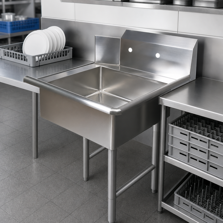 Product image #3 for BK Resources Straight Stainless Steel Soiled Dish Table, 26-Inch, Right-to-Left, with 20 x 20 x 8 Welded Bowl