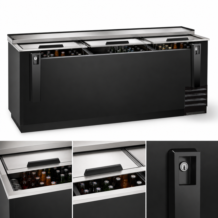 Product image #3 for 95-Inch Wide Bottle Cooler with 3 Sliding Locking Lids, 28 Cu. Ft., Side-Mount Self-Contained Refrigeration