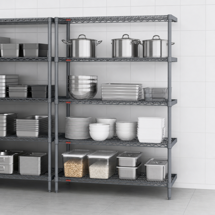 Product image #3 for Eagle Group Valu-Master 4-Tier Add-On Wire Shelving Unit, 48W x 21D x 74H, Pewter Gray Epoxy