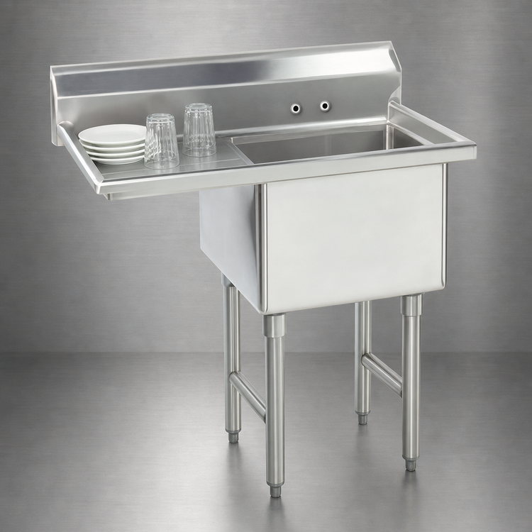 Product image #3 for Advance Tabco Special Value Series Floor Model 1-Compartment Fabricated Sink with Left Drainboard, 18 x 18 x 14 Bowl, 304 Stainless Steel
