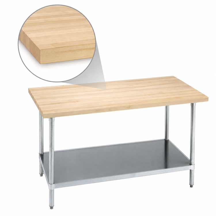 Product image #3 for Advance Tabco 60 Inch x 24 Inch Laminated Hard Maple Wood Top Work Table with Galvanized Base and Adjustable Undershelf