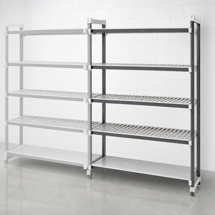 Product image #3 for Cambro Camshelving Elements XTRA 5-Tier Stationary Add-On Polymer Shelving Unit with Vented and Solid Shelves, 60 x 24 x 84 Inches