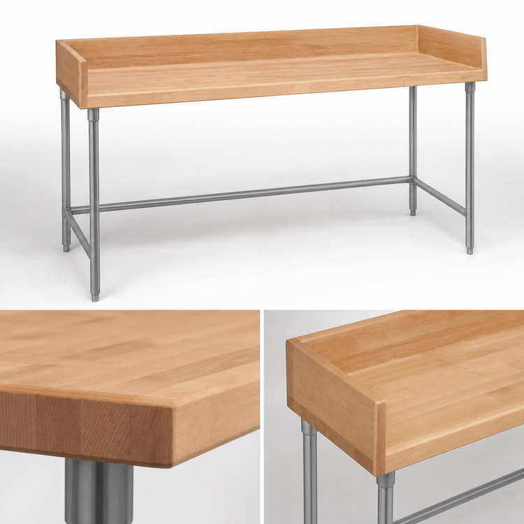 Product image #3 for Advance Tabco Bakers' Table Wood Top Work Table with 4-Inch Rear and Side Splash, 60 x 30 Inches