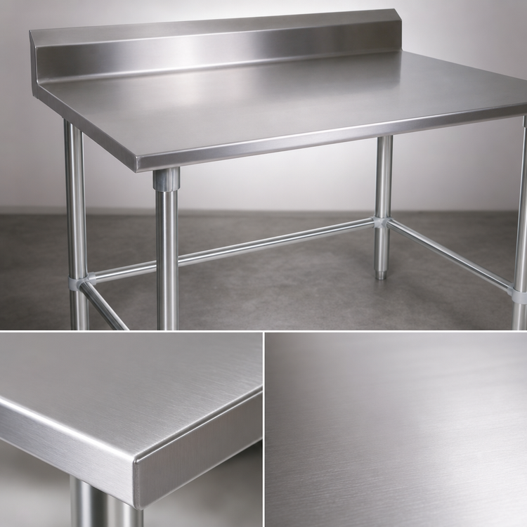 Product image #3 for John Boos Stallion 120-Inch x 30-Inch Stainless Steel Work Table with 5-Inch Backsplash and Galvanized Base