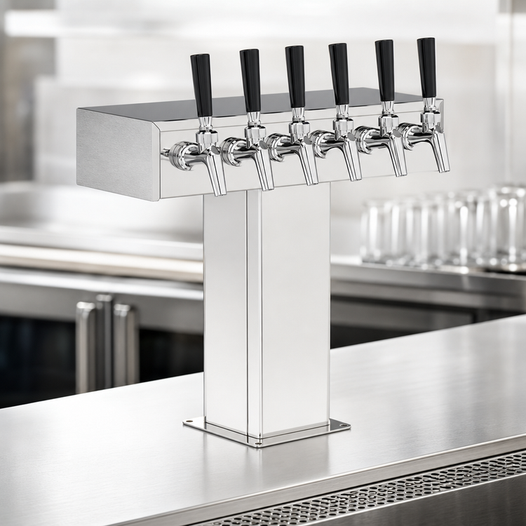 Product image #3 for Perlick Extra High 6-Faucet Countertop Glycol-Cooled Tee Draft Beer Tower, Polished Chrome