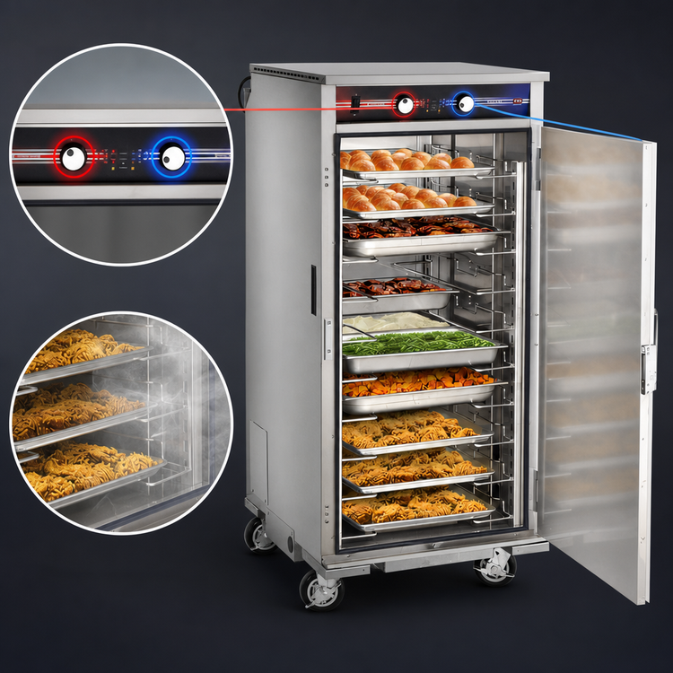 Product image #4 for FWE Clymate IQ PHTT-10 Mobile Humidified Heated Holding Cabinet with 10 Universal Tray Slides