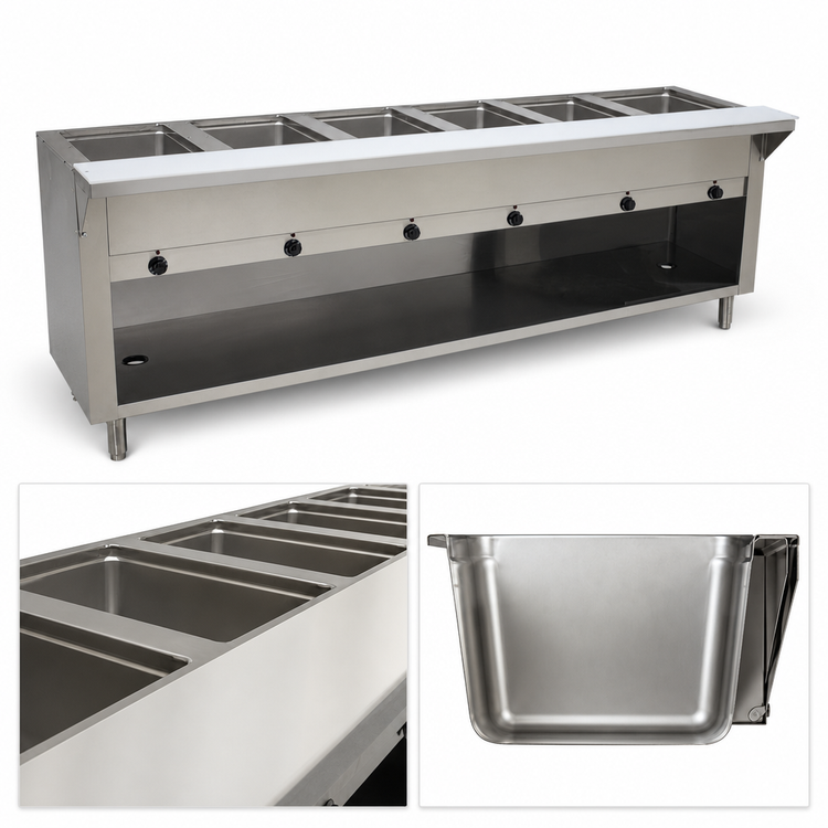 Product image #3 for Advance Tabco Triumph Supreme Electric 6-Well Open-Well Hot Food Table with Enclosed Base, Stainless Steel, 208/240V