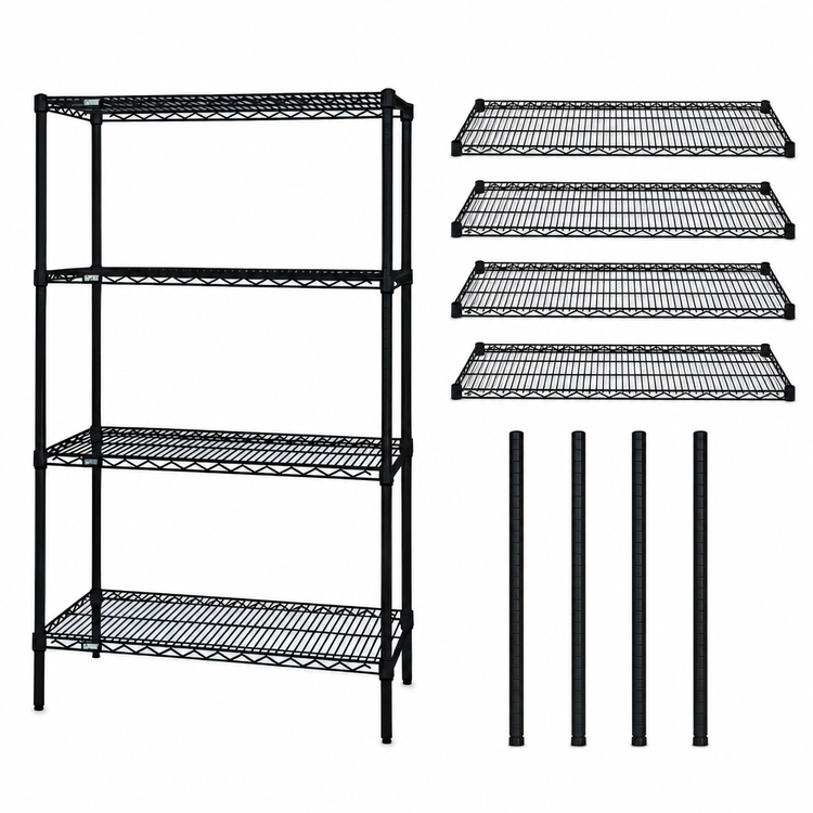 Product image #3 for Quantum 72"W x 30"D x 74"H Stationary Wire Shelving Starter Kit, 4 Shelves, Black Epoxy Antimicrobial Finish
