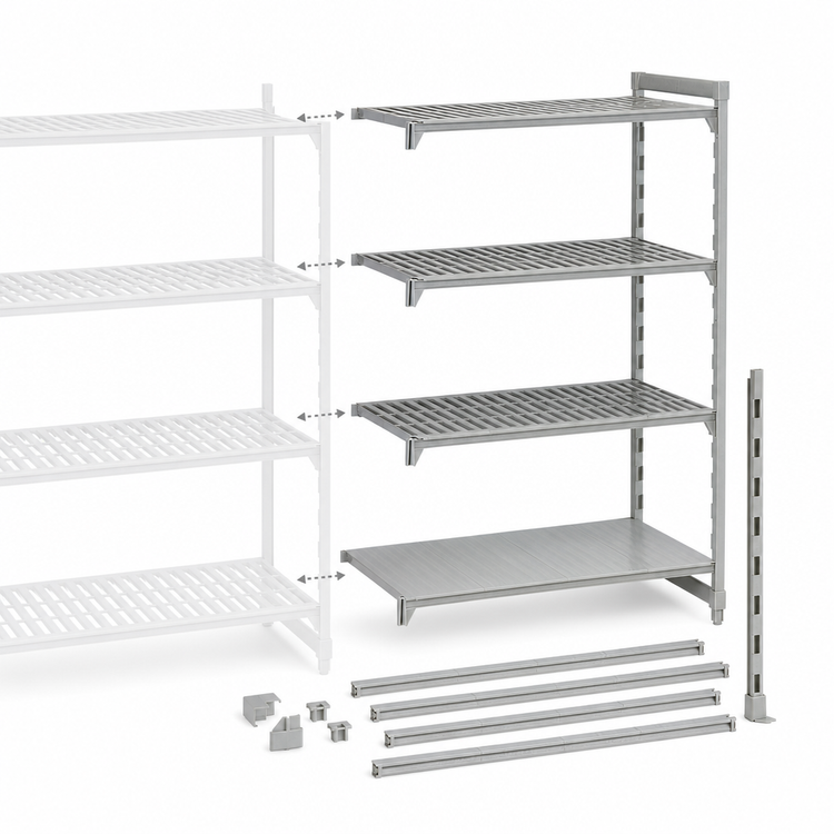 Product image #4 for Cambro Camshelving Premium 18-Inch Deep x 30-Inch Wide x 84-Inch High 4-Tier Stationary Add-On Polymer Shelving Unit