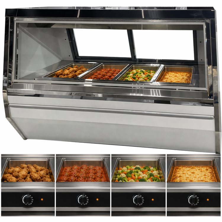 Product image #3 for Howard-McCray 72-Inch 4-Well Full-Service Hot Food Case with Slanted Glass Front