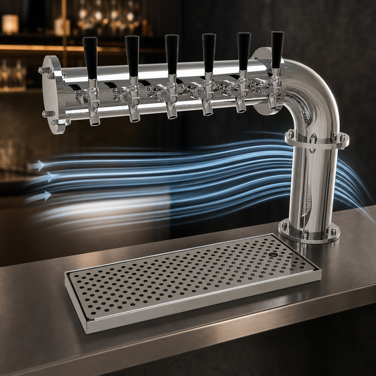 Product image #4 for Pipe Cantilever Countertop Air-Cooled Draft Dispensing Tower with 6 Stainless Steel Faucets