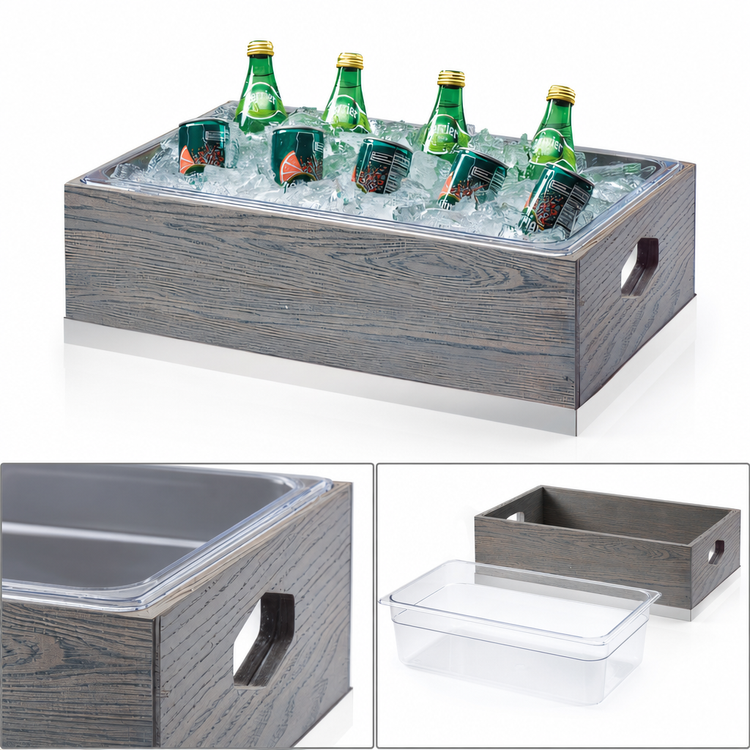 Product image #3 for Cal-Mil Ashwood Rectangular Ice Housing with Clear Polycarbonate Pan Insert and Liner, 21-1/4 x 13-1/4 x 7 Inches, Gray Wash Oak Wood