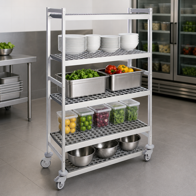 Product image #3 for Fermostock 4-Tier Mobile Polymer Shelving Unit, 38" W x 18" D x 71" H