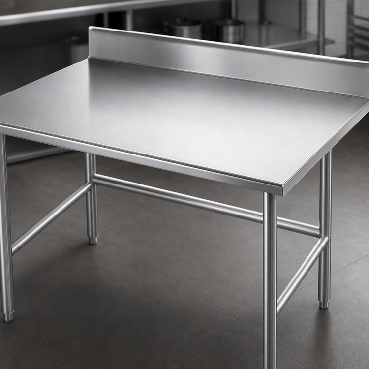 Product image #3 for Advance Tabco 120-Inch x 24-Inch 14-Gauge 304 Stainless Steel Work Table with 5-Inch Backsplash