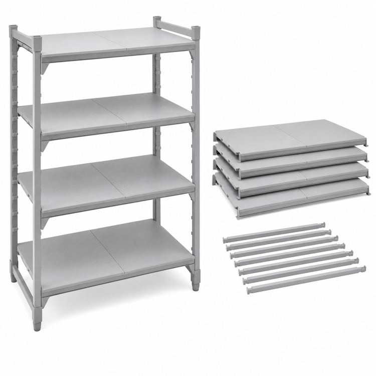 Product image #4 for Cambro Camshelving Premium 24" x 42" Solid Shelf Kit, 4-Shelf, Speckled Gray