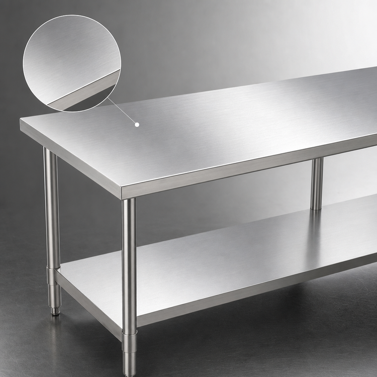 Product image #3 for Turbo Air 72 Inch x 24 Inch 18-Gauge 304 Stainless Steel Flat Top Work Table with Adjustable Undershelf