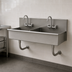 Thumbnail image #3 for Advance Tabco 2-Station Wall-Mounted Square-Corner Hand Wash Sink with Tubular Supports, 40 Inch, 16-Gauge 304 Stainless Steel