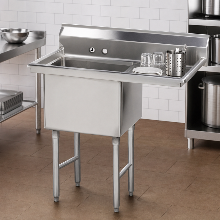 Product image #3 for Advance Tabco Special Value Series 1-Compartment Fabricated Sink with 18-Inch Right Drainboard, 16 Gauge 304 Stainless Steel