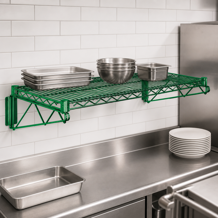 Product image #3 for Quantum Wall-Mount Cantilever Wire Shelf Kit, 54 x 18 Inches, Green Epoxy Finish