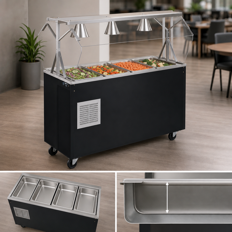 Product image #3 for Vollrath 2-Series Affordable Portable Refrigerated Cafeteria Unit with Granite Wrapper, 4-Pan, 60 x 24 Inches