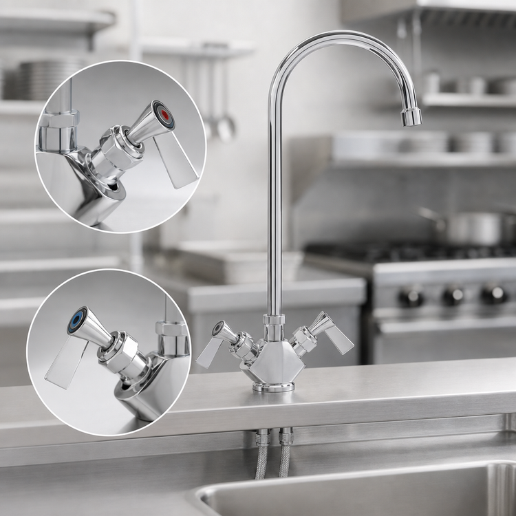 Product image #3 for Fisher 18720 Deck-Mount Dual Control Manual Faucet with 6-Inch Swivel Gooseneck Spout