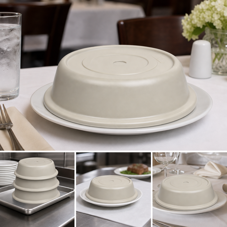 Product image #4 for Cambro Versa Camcover Round Fiberglass Plate Cover, 10-7/8-Inch Inside Diameter, No Vent Hole, Antique Parchment