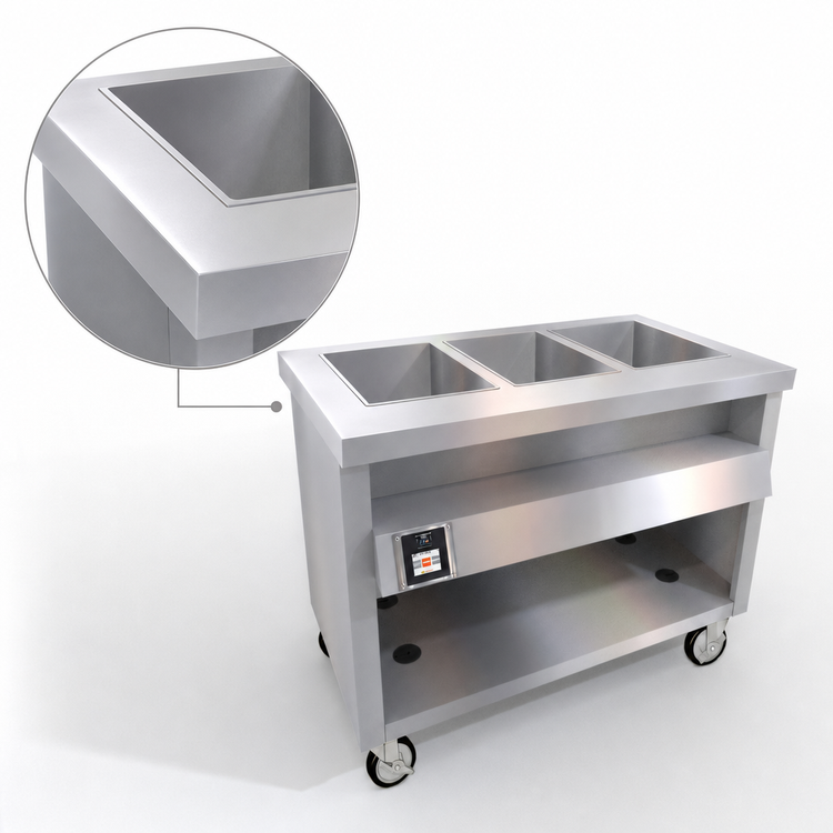 Product image #3 for Thurmaduke TWHF-46SS 46-Inch Mobile Ganged Waterless Well Food Warmer with 3 Wells