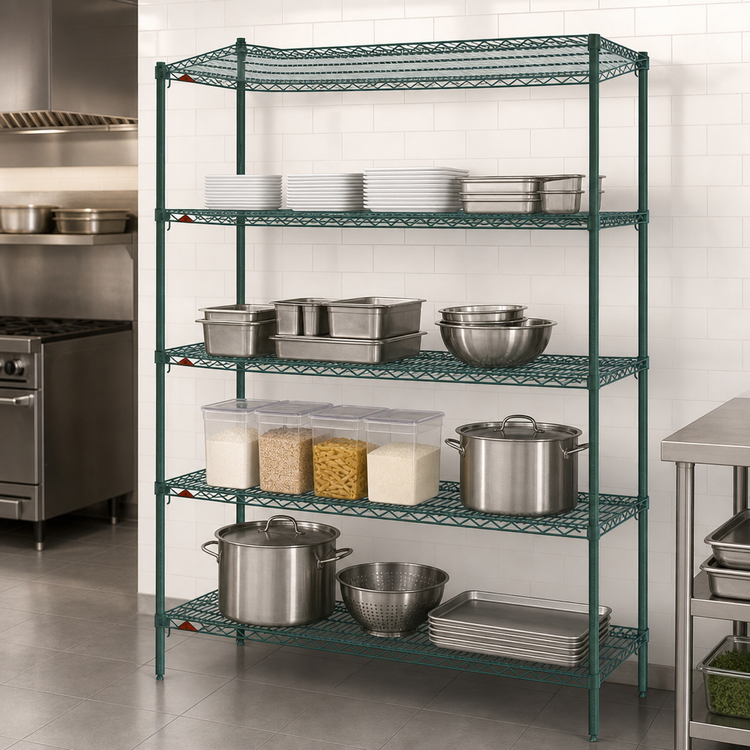 Product image #4 for Metro Super Adjustable Super Erecta Stationary Wire Shelving Starter Unit, 72"W x 18"D x 74"H, 5 Shelves, Metroseal 3 Green