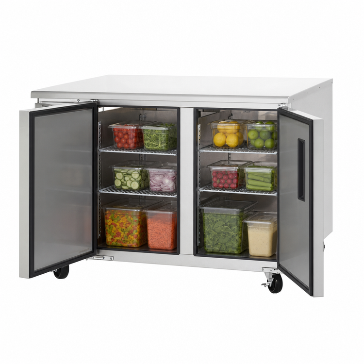 Product image #3 for Everest Refrigeration ETR2-24 Two-Section Undercounter/Worktop Refrigerator with Stainless Steel Worktop, 47-1/2-Inch Wide, 9 Cu. Ft.