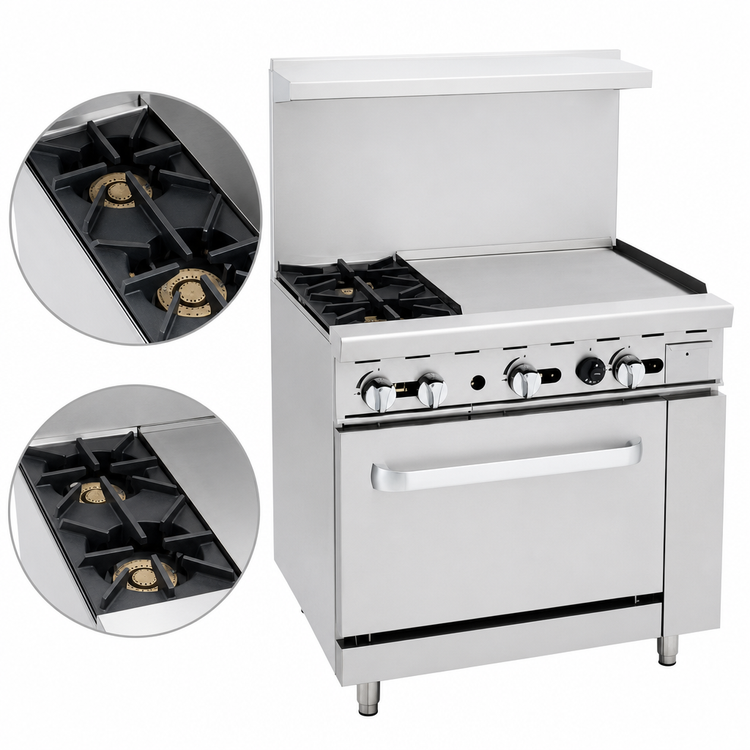 Product image #3 for CookRite 36-Inch Natural Gas Combination Range with 2 Open Burners, 24-Inch Right Griddle, and Standard Oven