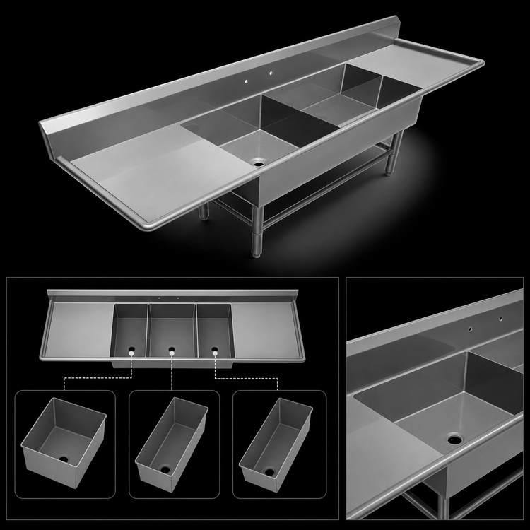 Product image #3 for John Boos Pro-Bowl 3-Compartment Platter Sink with Dual Drainboards