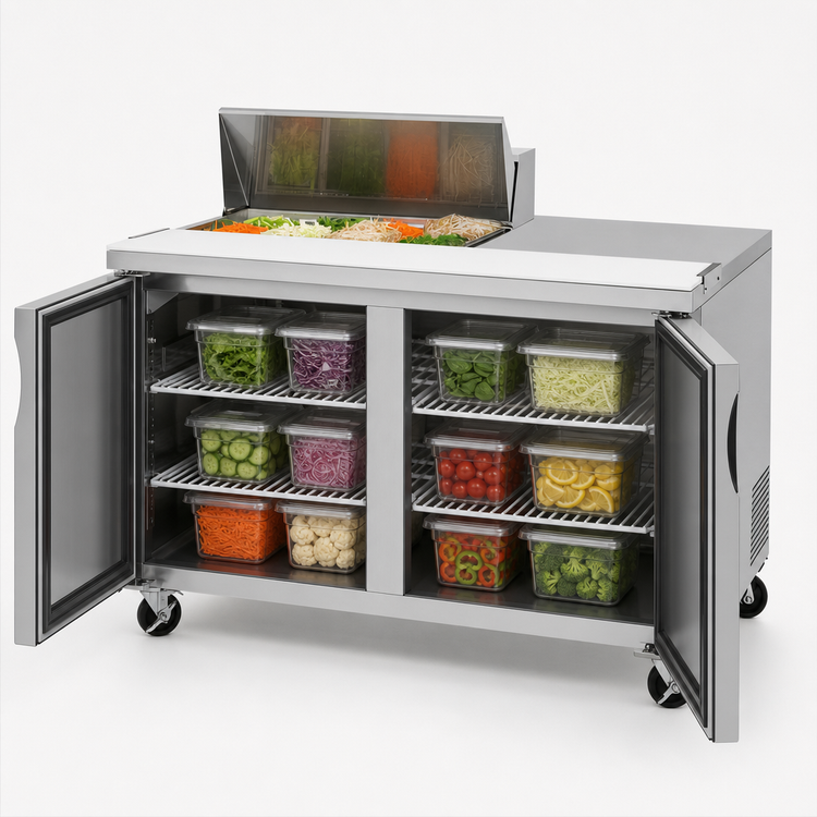 Product image #3 for Turbo Air Super Deluxe Two-Section Sandwich/Salad Prep Table, 60-Inch, 16 Cu. Ft., 8-Pan Opening, Stainless Steel