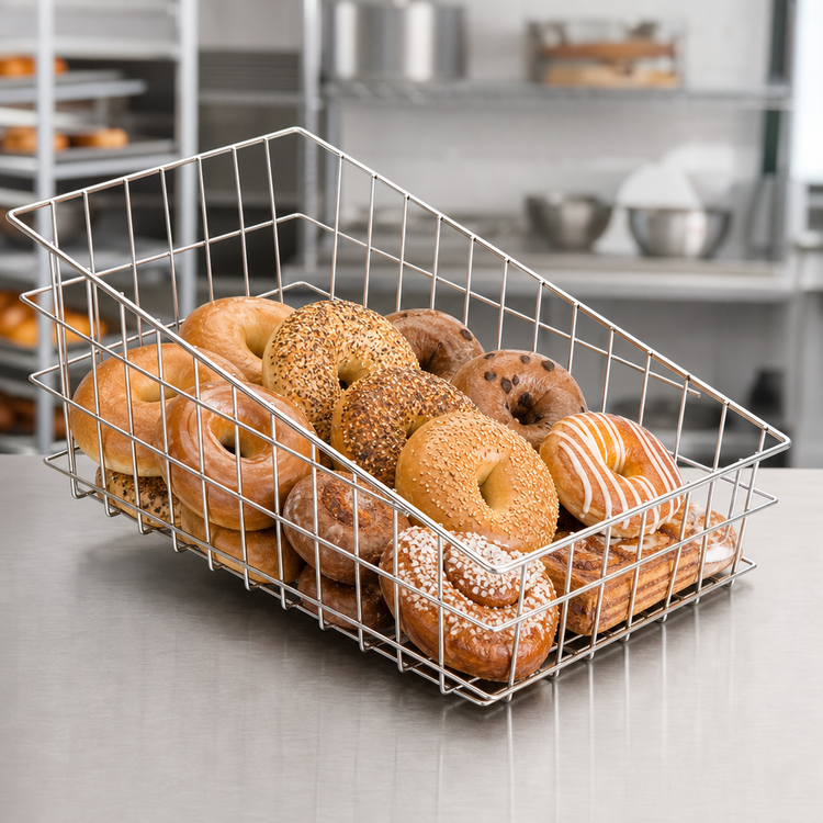 Product image #3 for Winco Rectangular Wire Bagel / Pastry Serving Basket with Slanted Top, 18-1/2 x 11 x 8 Inches