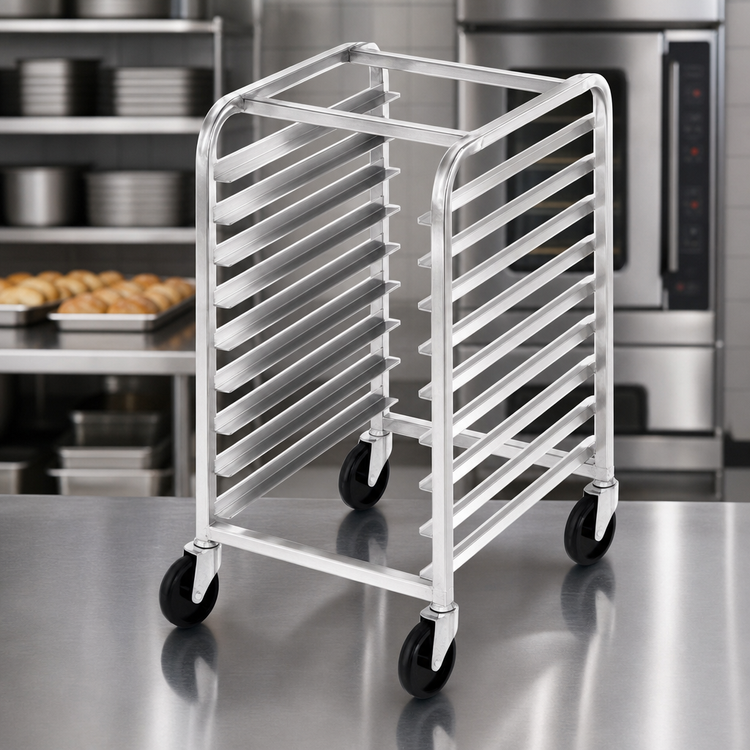 Product image #3 for Channel Manufacturing Under-Counter Stainless Steel End-Load Bun Pan Rack with 5-Inch Swivel Stem Casters