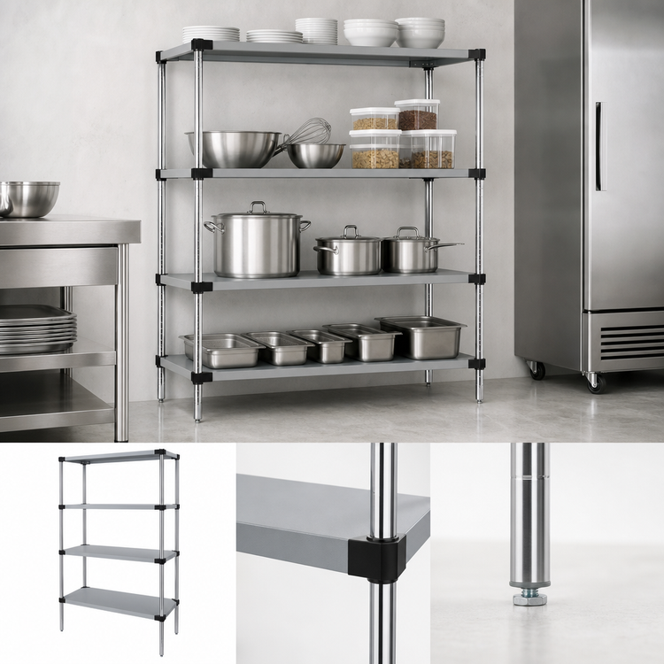 Product image #3 for Quantum 72"W x 21"D x 74"H Solid Stainless Steel 4-Shelf Starter Shelving Kit