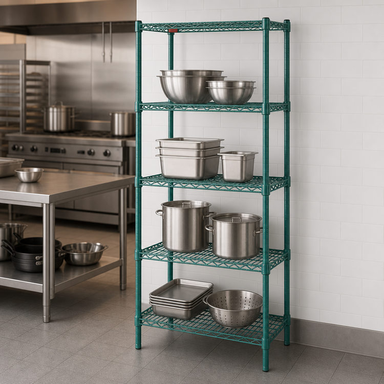 Product image #3 for Eagle Group Valu-Gard 4-Tier Starter Wire Shelving Unit, 24 x 24 x 74 Inches, Green Epoxy