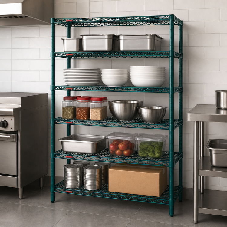 Product image #3 for Eagle Group Valu-Gard 5-Tier Stationary Starter Wire Shelving Unit, 36W x 24D x 74H, Green Epoxy Finish