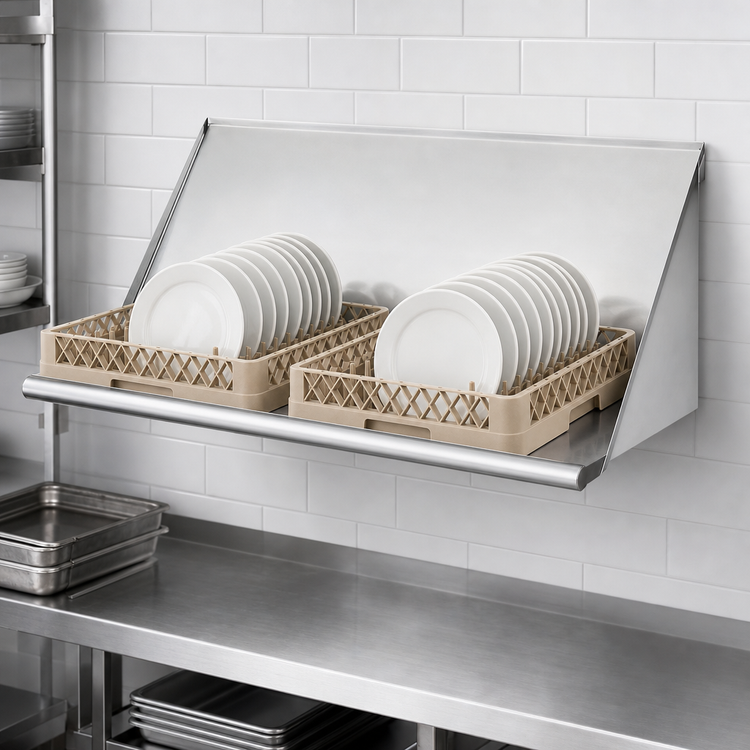 Product image #3 for Advance Tabco DT-6R-12 Wall-Mounted Stainless Steel Sorting Shelf, 42 Inch Wide, Holds 2 Full-Size Dish Racks