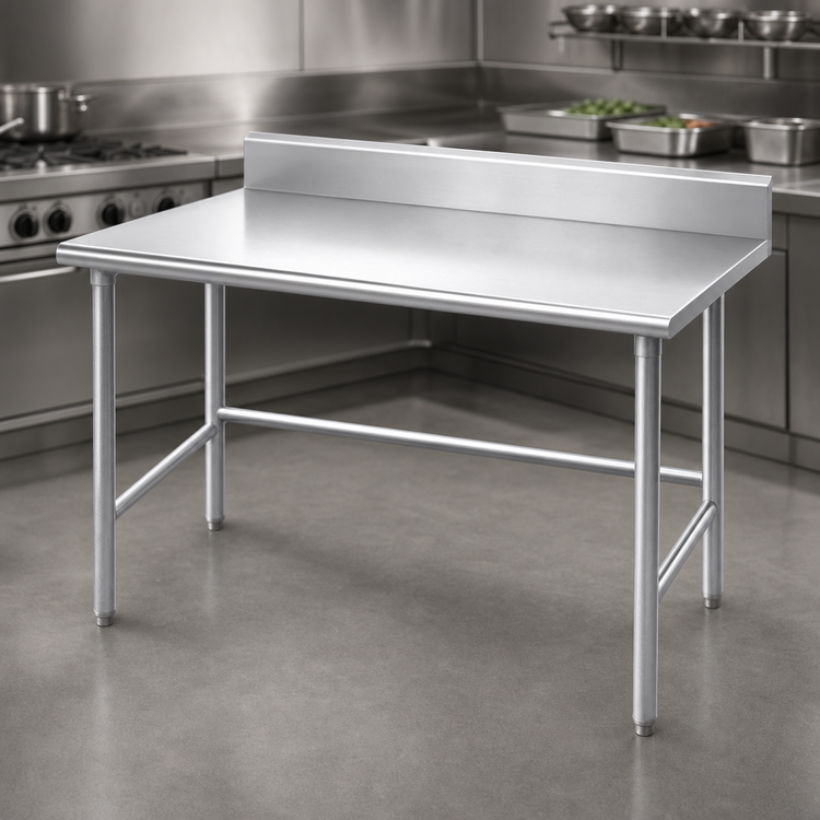 Product image #3 for 48-Inch x 24-Inch 14-Gauge 304 Stainless Steel Work Table with 5-Inch Backsplash and Galvanized Open Base