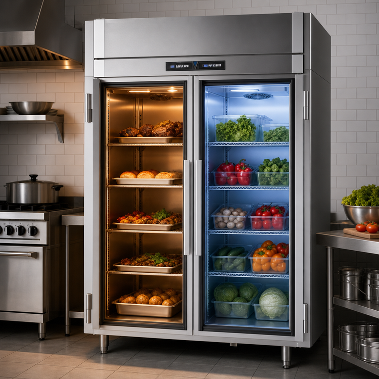 Product image #4 for Victory UltraSpec Extra Wide Dual Temp Reach-In Warmer/Refrigerator, Two-Section, Self-Contained, Stainless Steel