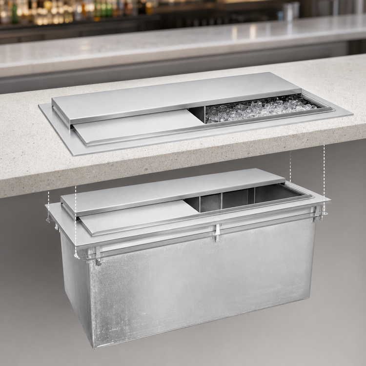 Product image #3 for Glastender Drop-In Ice Bin Without Cold Plate with Sliding 2-Piece Stainless Steel Cover, 71 lb Capacity