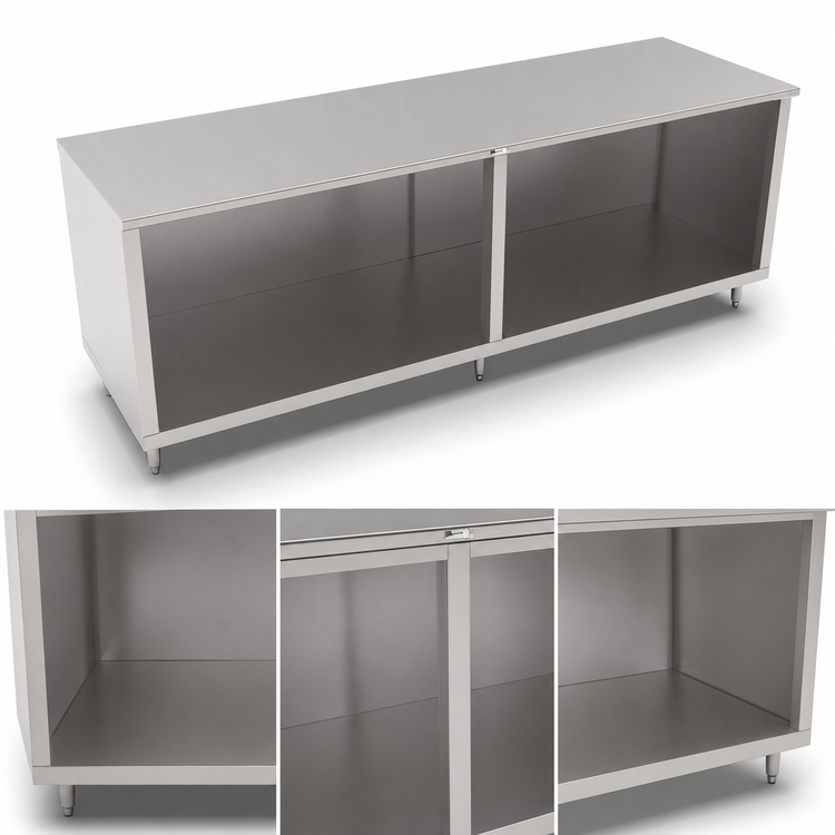 Product image #3 for John Boos Stainless Steel Open Front Underbar Work Table Cabinet Base, 120 x 24 Inches, Flat Top