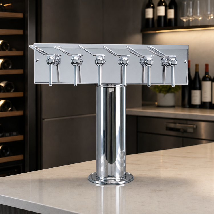 Product image #3 for T Style Countertop Air-Cooled Wine Font with 6 Polished Stainless Steel Side Pull Faucets