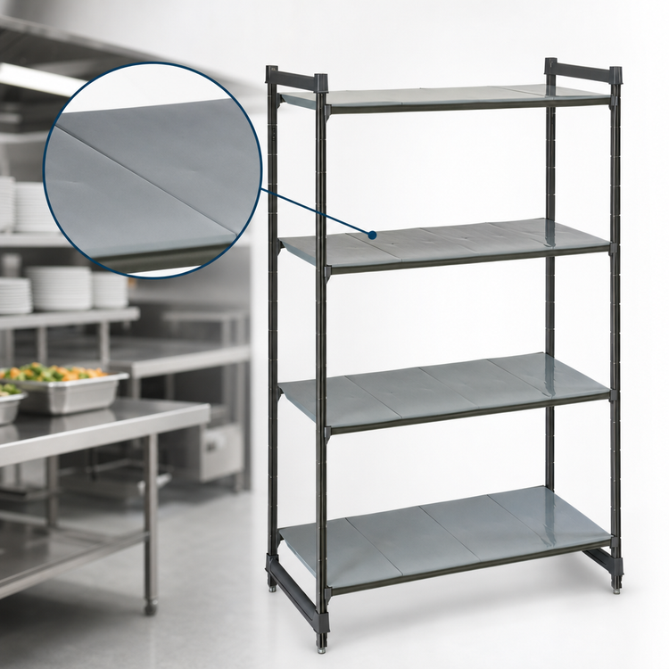 Product image #3 for Cambro Camshelving Basics Plus 4-Tier Solid Stationary Starter Unit, 21 x 48 x 84 Inches, Brushed Graphite