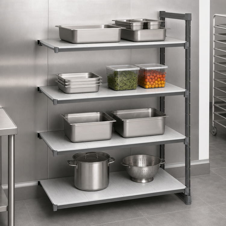 Product image #3 for Cambro Camshelving Basics Plus 4-Shelf Solid Polymer Shelving Add-On Unit, 36 x 18 x 84 Inches, Brushed Graphite
