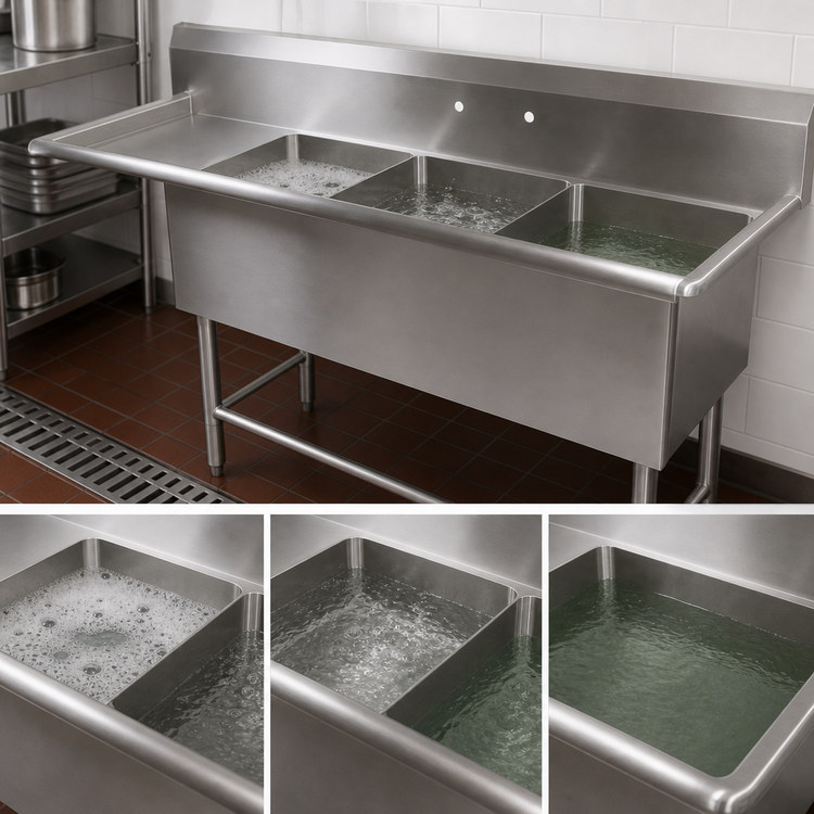 Product image #3 for John Boos Pro-Bowl 3-Compartment Stainless Steel Sink with Left Drainboard, 16 x 20 x 12 Inch Bowls
