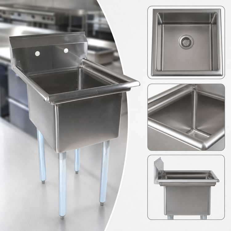 Product image #3 for John Boos E-Series 1-Compartment Stainless Steel Sink with Galvanized Legs and 12-Inch Deep Bowl