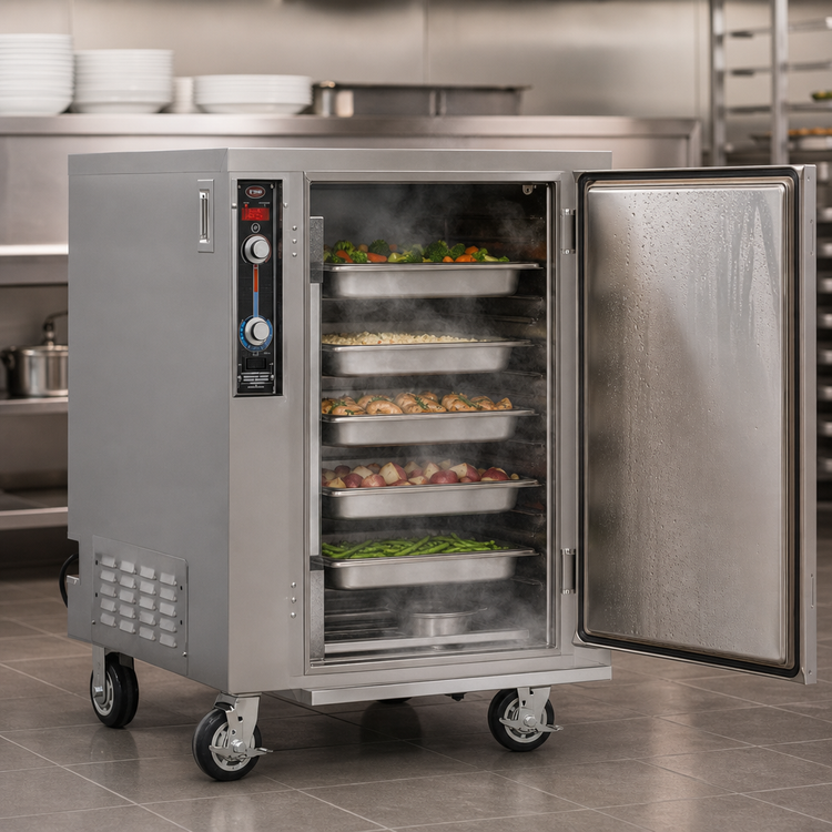 Product image #3 for FWE MT-1826-7 Mobile Undercounter Moisture-Temp Heated Holding Cabinet, 5-Pan, Stainless Steel