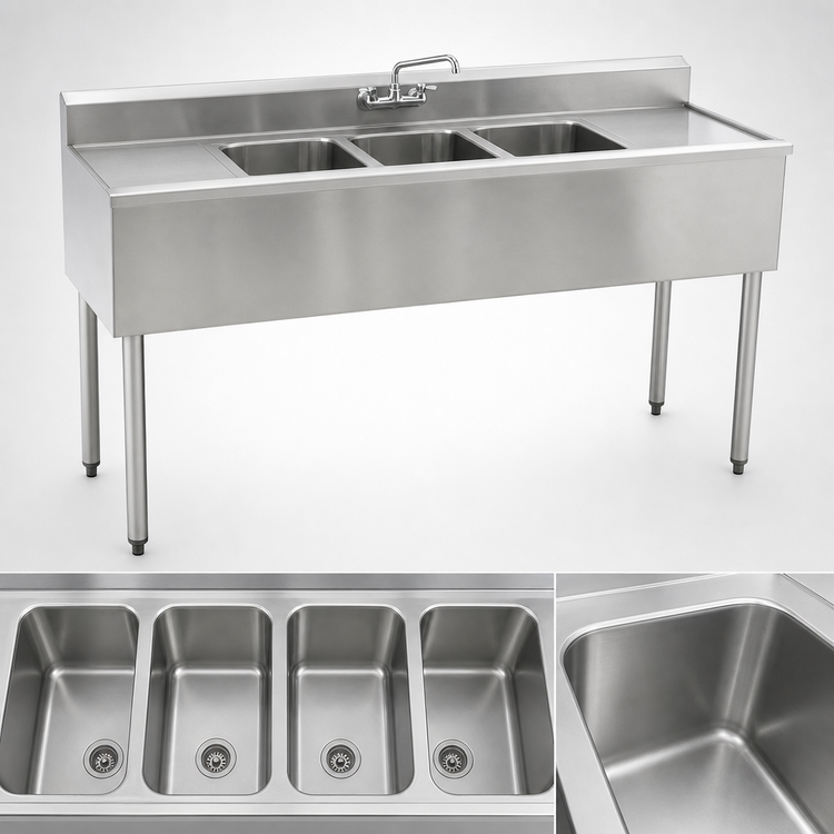 Product image #3 for Eagle Group 1800 Series Four-Compartment Underbar Sink Unit with Drainboards, 84 Inches Wide